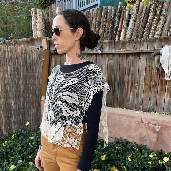 Vintage Lace Boho Blouse Unique Unfinished Handmade Blouse Festival Wear S/M - Picture 9 of 9